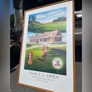 GOLF  104th U.S. Open Shinnecock Hills Framed Poster signed ELAINE THOMPSON